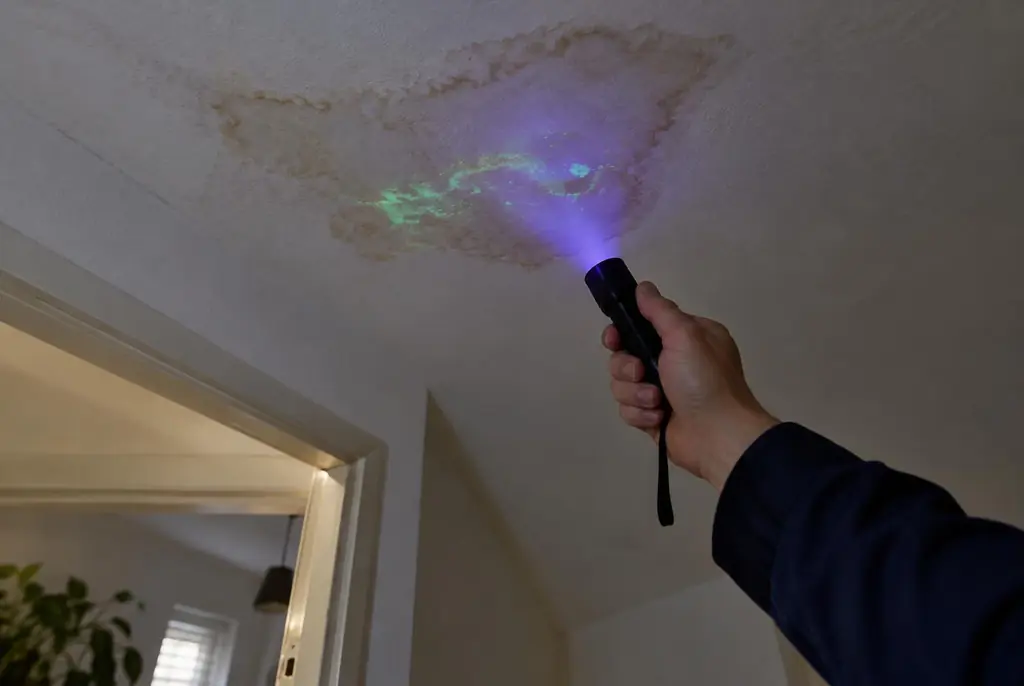Lekdetectie Leerdam – kleurstof controleren op het plafond met uv-licht