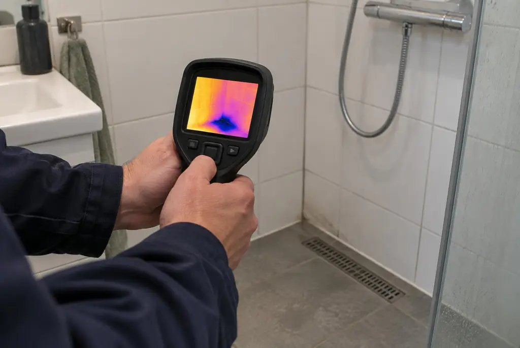 Lekdetectie Leerdam – lekdetectiespecialist met warmtebeeldcamera in een badkamer