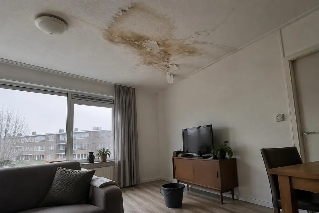 Lekdetectie Leerdam – vochtplek op het plafond onder een badkamer